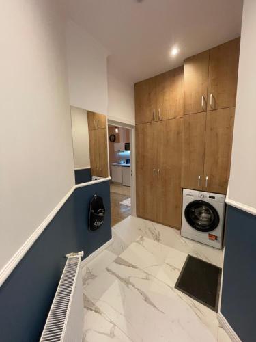 a kitchen with a washer and dryer in a room at Benny & Bella Central Apartments in Oradea