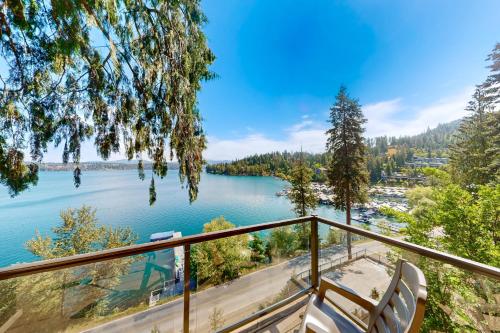 a balcony with a view of a lake at DeJa View in Hayden
