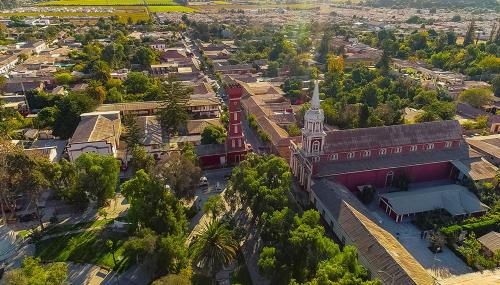 an overhead view of a church in a city at Cabaña Vicuña in Vicuña