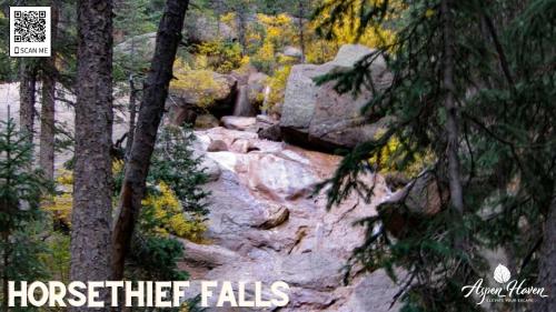 a rocky trail in a forest with trees at Aspen Haven - Mountain Retreat BBQ Scenic Views in Divide