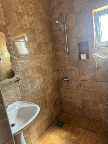 a bathroom with a shower and a sink at Apartments Daris in Ulcinj