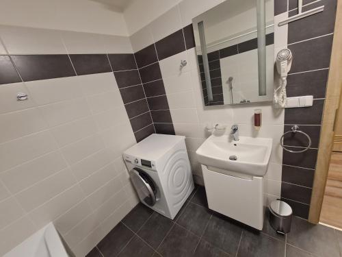 a bathroom with a toilet and a sink at Exclusive HOTEL Lipno Wellness & SPA in Frymburk