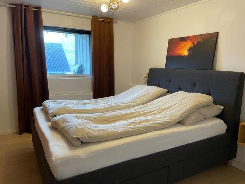 SyðrugøtaにあるCozy apartment in beautiful Syðrugøtaの窓のある部屋にある大きなベッド