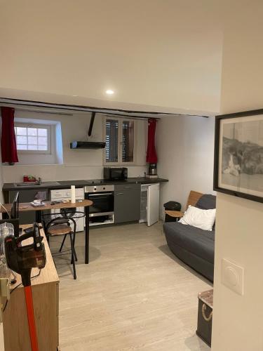 une cuisine et un salon avec un canapé et une table dans l'établissement Studio Vieux Nice, à Nice