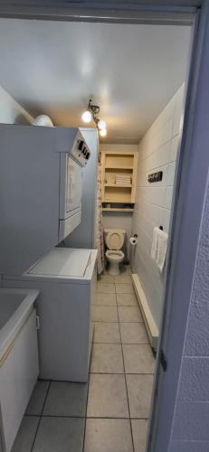 a small bathroom with a toilet and a sink at Les appartement 4 saisons des iles in Saint-Gédéon