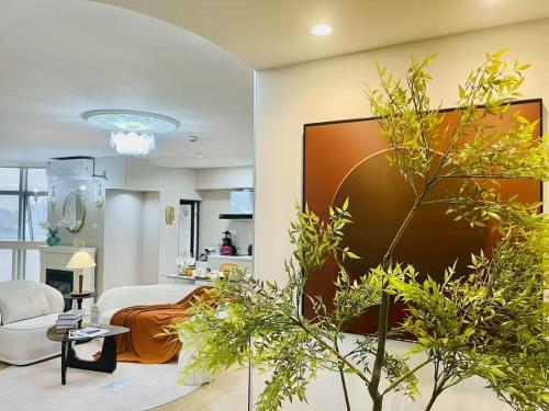 Area soggiorno di Shanghai Hills & Panorama River Suite Close to Metro Line 4