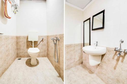 two pictures of a bathroom with a toilet and a sink at Collection O Pardi Near Kalamna Market in Nagpur