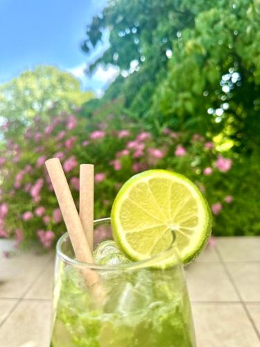 a drink with a slice of lime in a glass at Best Western Hotel Ile de France in Château-Thierry