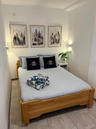 un dormitorio con una cama en una habitación en Abbaye Apartment Saint Jean D'Aulps, en Saint-Jean-dʼAulps