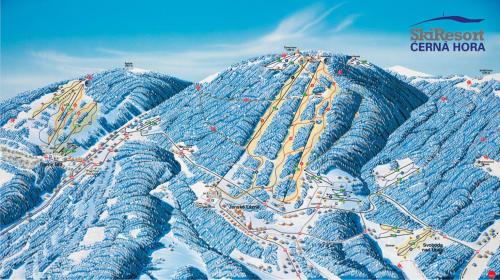 a map of a ski resort on a snowy mountain at Bouda Pavlovka in Dolní Malá Úpa