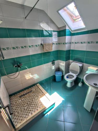 a bathroom with a shower and a toilet and a sink at Casa David&Alexia 2 Mai in 2 Mai