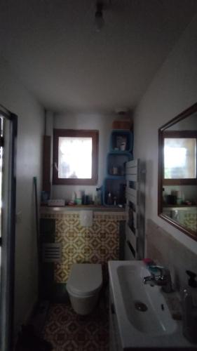 une salle de bain avec toilettes, lavabo et fenêtre dans l'établissement LE Garden, à Albi