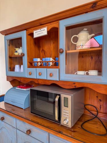 a microwave oven sitting on top of a counter at Tal Jordan Complex in Għarb
