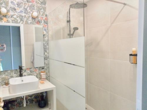 une salle de bain avec douche et lavabo dans l'établissement 2 pièces nice terrasse cosy, à Nice