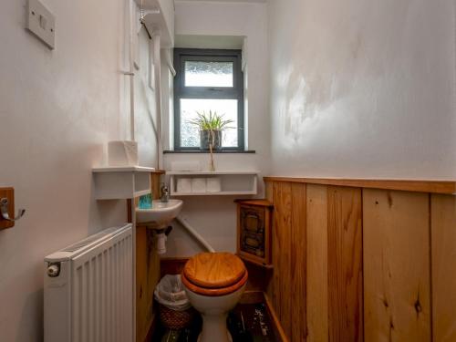 a bathroom with a toilet and a sink and a window at Pass the Keys Cosy Spacious Garden House in Bridgnorth