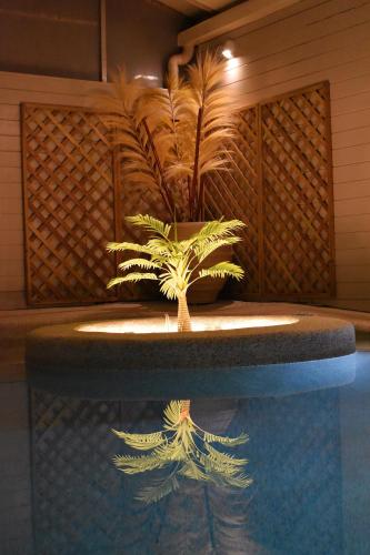 ルートラキにあるHotel Kosmopolitのプールの噴水に置かれた植物
