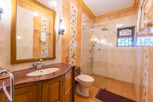 a bathroom with a toilet and a sink and a shower at Palm Grove Cottages - Leisure Resort in Benaulim
