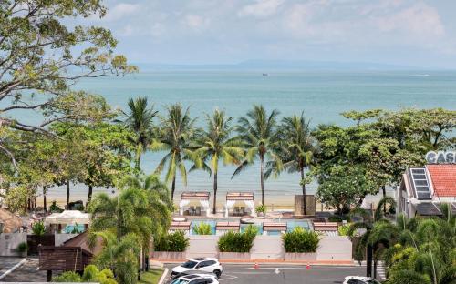 a view of the beach from a resort at Queenco Hotel & Casino in Sihanoukville