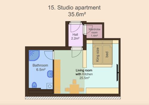 a floor plan of a small house at Riverside Apartment Praha in Prague