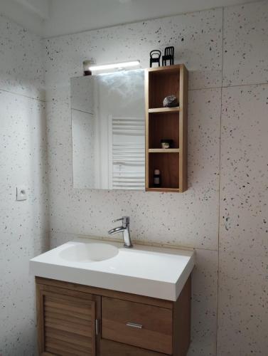 une salle de bain avec un lavabo et un miroir dans l'établissement Pretty house, à Bordeaux