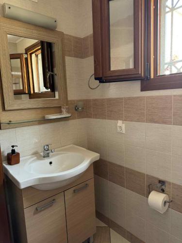 a bathroom with a sink and a mirror at Christina in Ágios Konstantínos