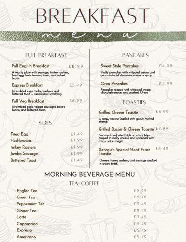 a menu for the bread ash cafe at George And Dragon Place in Chester