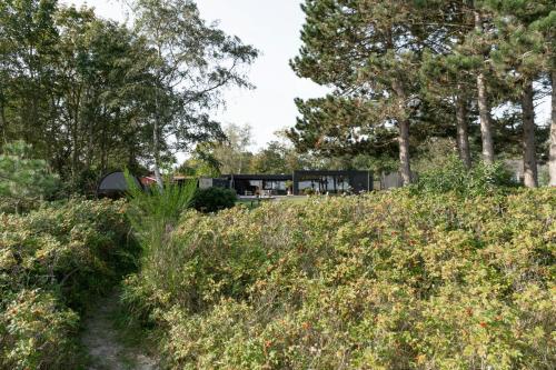 a garden with trees and a building in the background at Modern Exclusivity In 60S House Near Dyngby Beach in Odder