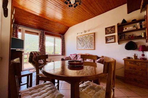 une salle à manger avec une table et un canapé dans l'établissement Apartment for 4 with with nice view of Briançon, à Briançon