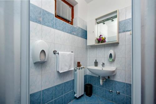 a bathroom with a sink and a mirror at Ladonja bed & breakfast in Rovinjsko Selo