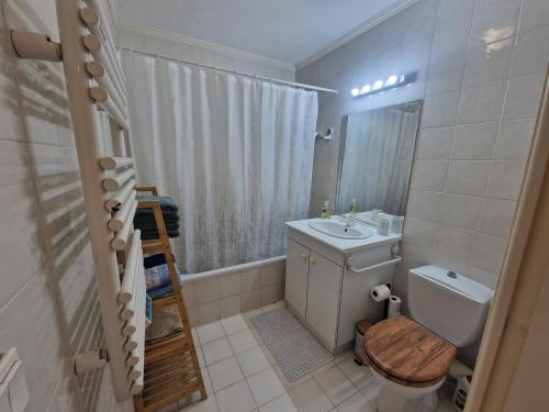 une petite salle de bain avec toilettes et lavabo dans l'établissement Renoir SeaSide Apartment, à Nice
