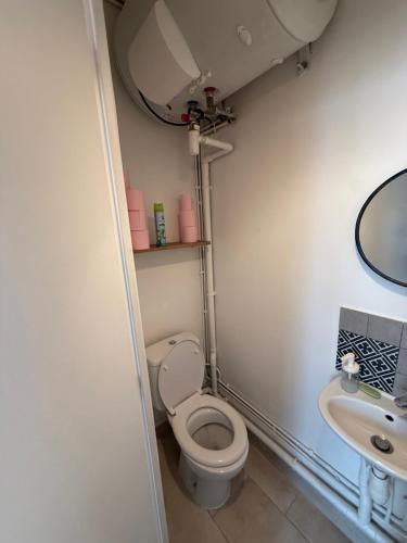 une salle de bain avec toilettes et lavabo dans l'établissement Appartement au centre de Paris, à Paris