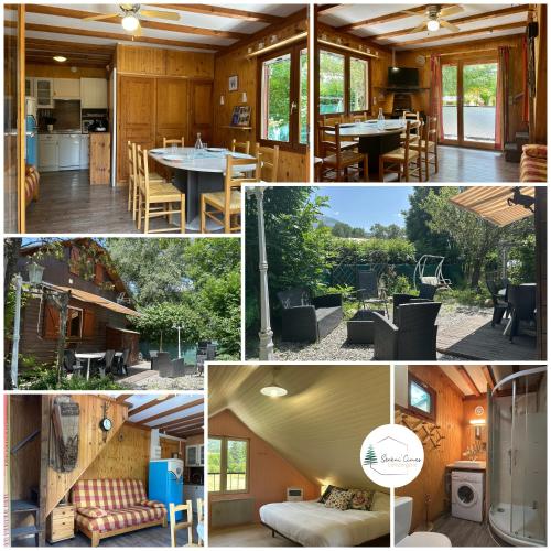 un collage de photos d'une maison dans l'établissement Horizon Nature - Accès au lac - WIFI - Jardin, à Jausiers