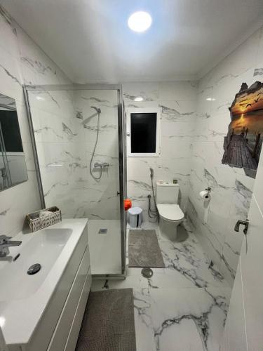 a bathroom with a shower and a toilet and a sink at Luxury flat Mar de Cristal in Mar de Cristal