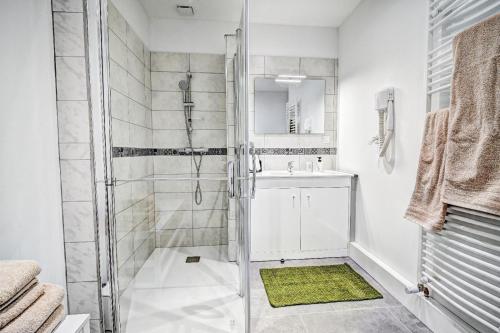 a bathroom with a shower and a sink at Château la hussardiere in Vaîte