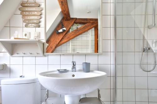 une salle de bain avec un lavabo et des toilettes dans l'établissement Duplex 3 châteaux, à Eguisheim