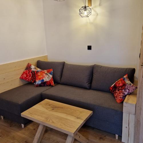 a living room with a couch and a table at CICHY ZAKĄTEK - noclegi blisko Termy Chochołowskie in Ciche