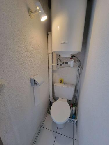 - une petite salle de bains avec toilettes dans une cabine dans l'établissement Jolie maison dans résidence sécurisée avec piscine commune , 4 couchages , 400 m de la plage de PORTIRAGNES PLAGE LRJP54, à Portiragnes
