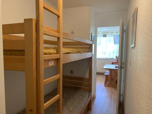 quelques lits superposés dans une chambre dans l'établissement Appartement cosy à 100m des pistes, terrasse sud - FR-1-351-224, à La Plagne Tarentaise