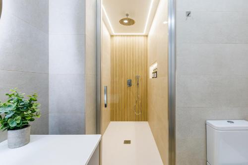 a bathroom with a shower with a toilet at Apartamentos Baviera Dreams in Torre del Mar