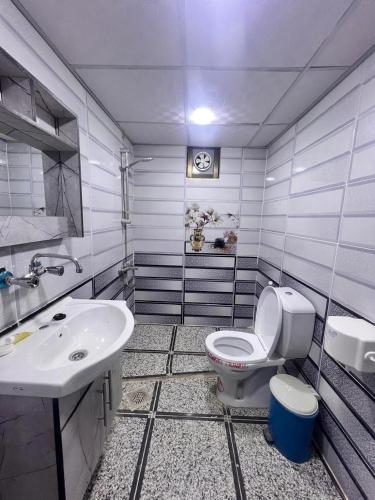 a bathroom with a toilet and a sink at Layla Wadi Rum in Disah