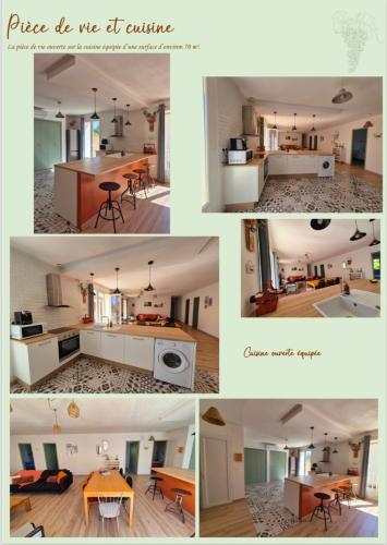 un collage de photos d'une cuisine et d'un salon dans l'établissement La Maison du Régisseur Gîte 10 personnes, à Narbonne