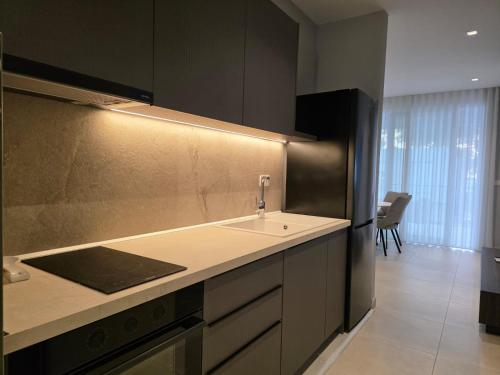 a kitchen with a sink and a counter top at Blue Harmony in Lalzit Bay