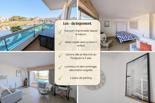 un collage de photos d'une pièce avec vue sur une maison dans l'établissement Studio 4 personnes - vue sur port du Pouliguen - Parking privé, linge fourni, au Pouliguen