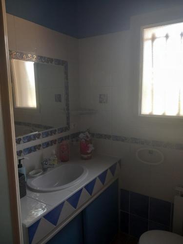une salle de bain avec un lavabo et un miroir dans l'établissement Giuliani, à Le Pont du Travo