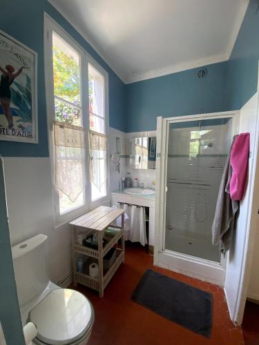 une salle de bain avec une douche, des toilettes et un lavabo dans l'établissement Havre de paix au pied du Faron, à Toulon