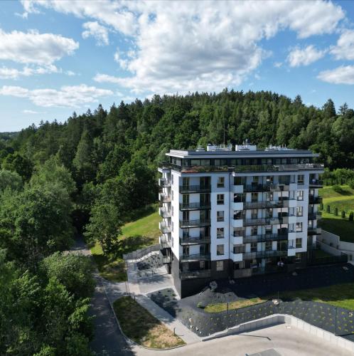an apartment building in the middle of a forest at Apartament Zielone Wzgórze 3 in Jelenia Góra