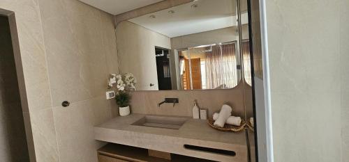 ein Badezimmer mit Waschbecken und Spiegel in der Unterkunft Shani house of style katalina villa in Eilat