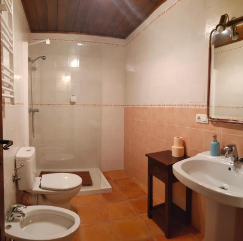 a bathroom with a toilet and a sink at Casa Rural María in Los Alagones