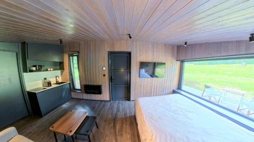 Uma TV ou centro de entretenimento em Ginger Cabins