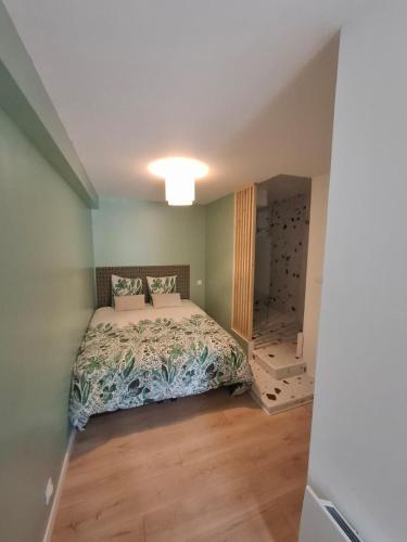 - une chambre avec un lit et un dressing dans l'établissement Studio en rez-de-chaussée de maison, à Russan